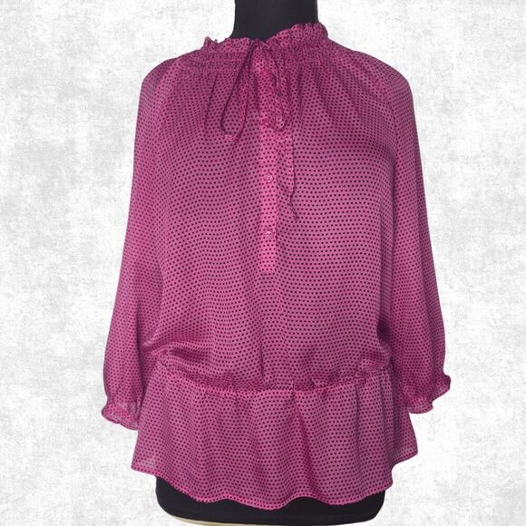 LOFT Pink Polka Dot Ruffle Blouse – XL | Feminine Office Chic - Picture 1 of 7